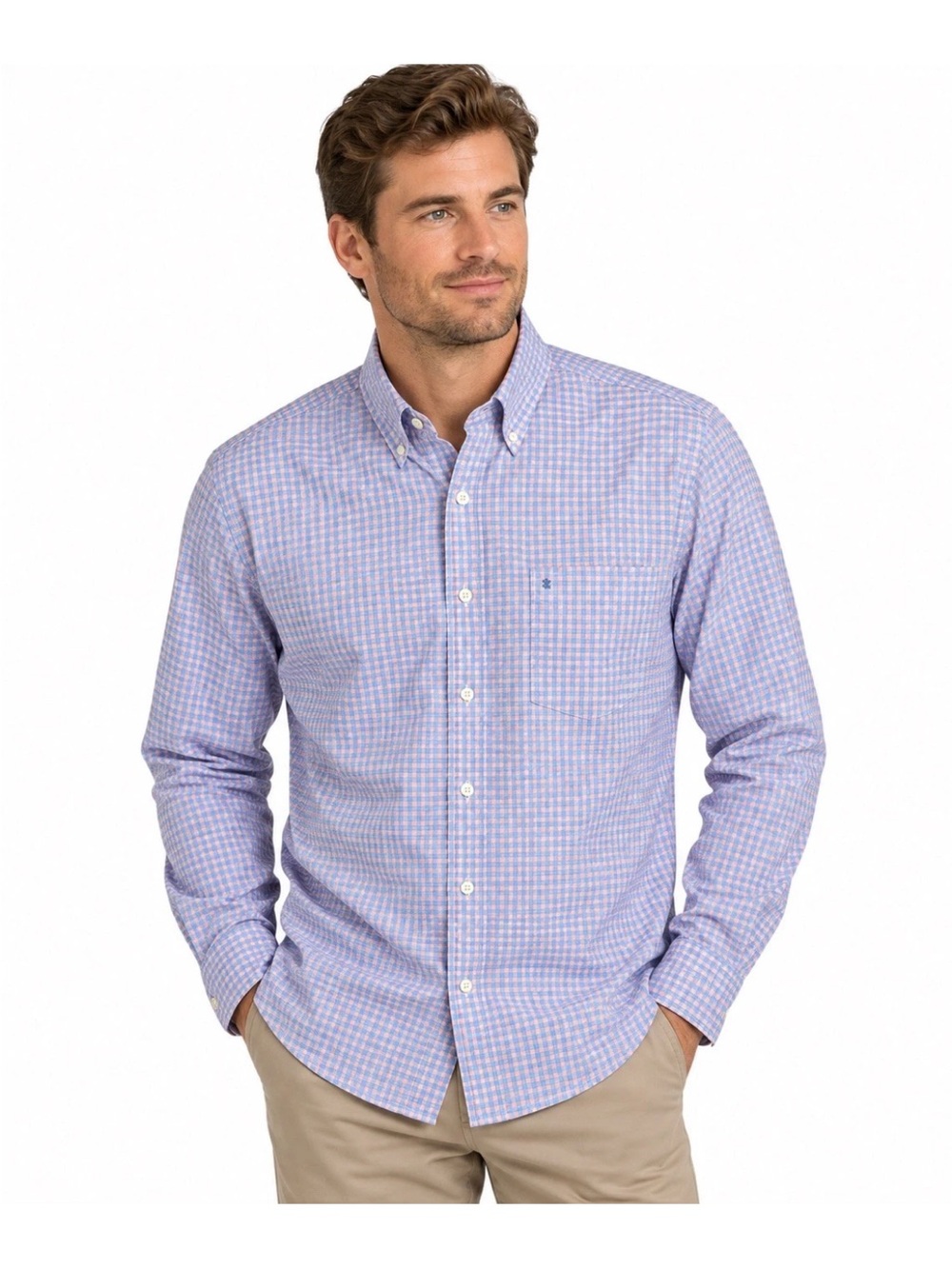 Izod Premium Essential Blue & Pink Check Long Sleeve Button Down Large Tall NWT